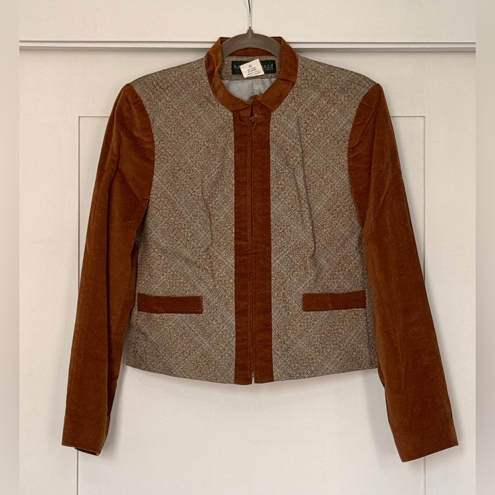 Harve Benard Brown Tweed Jacket with Rust Corduroy Trim